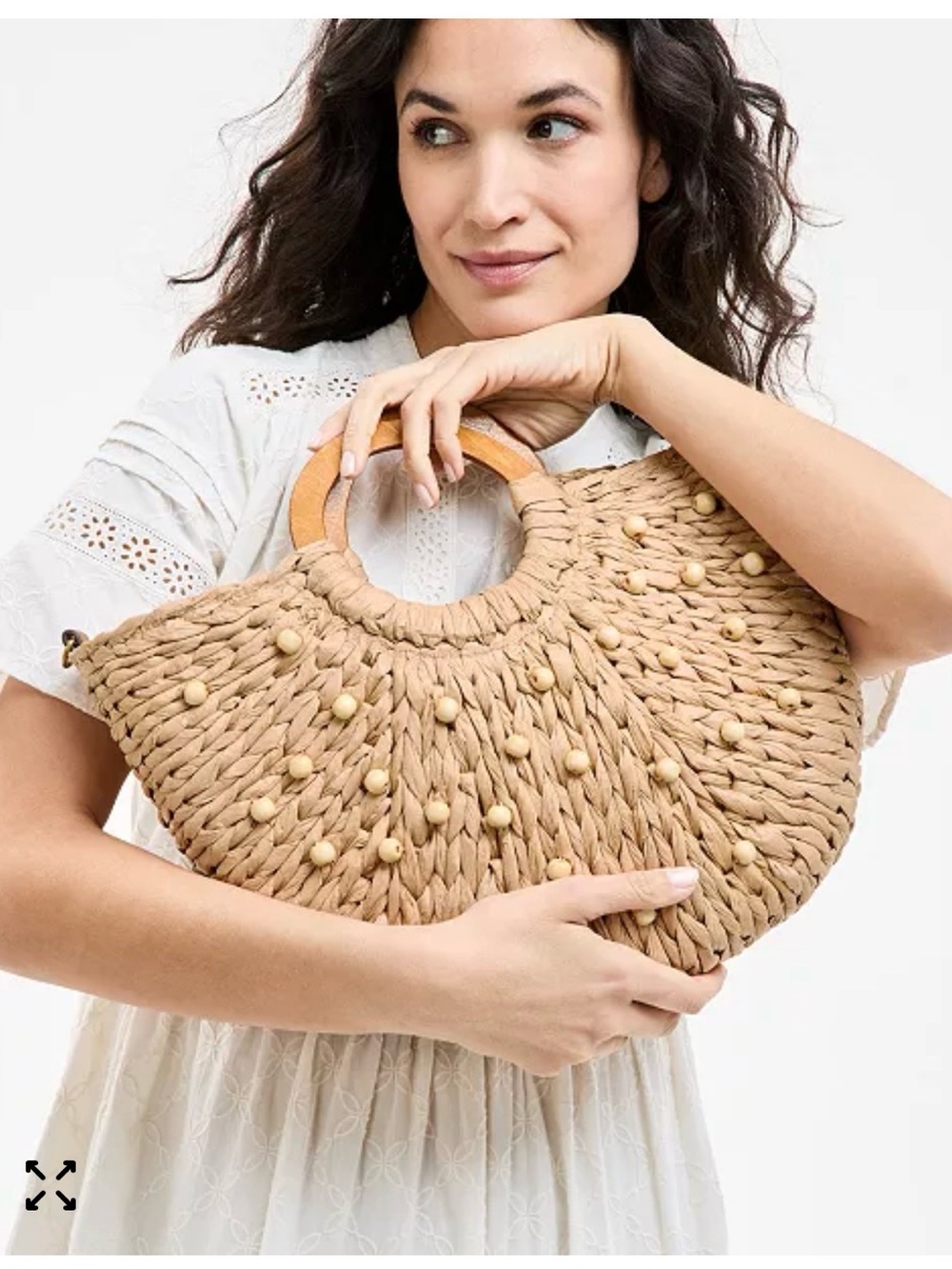 Style & Co. Natural Woven Half-Moon Tote with Wooden Handles or Crossbody strap